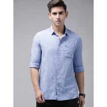 The Bear House Men Blue Solid Chambray Cotton Casual Shirt