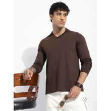 DILLINGER Men Brown Regular Fit Long Sleeve Solid Collar Neck Polo T-Shirt