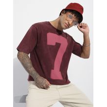 Difference of Opinion Men Maroon Oversized Acid Washed Printed T-Shirt