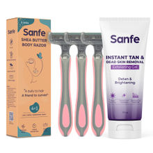Sanfe Shea Butter Body Razor & Instant Tan & Dead Skin Removal Exfoliating Gel Combo