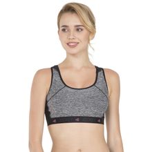 Jockey AP20 Wirefree Padded Tactel Nylon Elastane Racer Back Sports Bra-Black Melange
