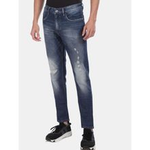 U.S. POLO ASSN. Men Dark Blue Distressed Slim Tapered Fit Jeans