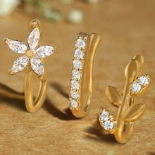 Zaveri Pearls Set of 3 Gold Tone Cubic Zirconia Brass Clip On Nose Pins-ZPFK17365