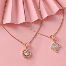 Zaveri Pearls Set of 2 Rose Gold Contemporary Cubic Zirconia Pendant Chain-ZPFK17537