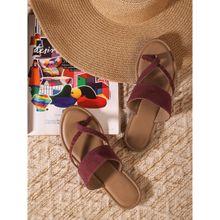 Indya Maroon Beige Criss Cross Flats