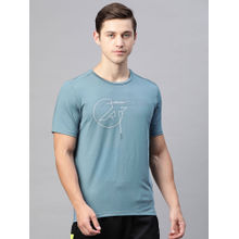 Alcis Men Blue Graphic Print Slim Fit Round Neck Sports T-Shirt