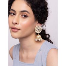 Indya Gold Circular Kundan Pearl Drop Jhumka Earrings