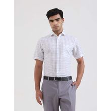 JadeBlue Men White and Grey Checked Linen Formal Shirt