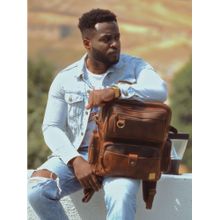 Ya Qalbi Brown Genuine Leather Backpack