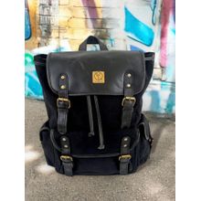 Ya Qalbi Black Genuine Leather And Canvas Backpack