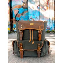 Ya Qalbi Green Genuine Leather And Canvas Backpack