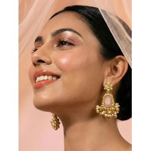ADIVA Gold Plated Traditional Pearl Studded Pink Stone Ghungroo Kashmiri Drop Earrings
