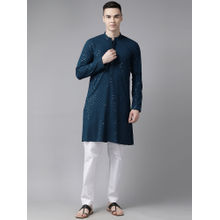 See Designs Men Teal Blue Embroidered Sequined Rayon Kurta