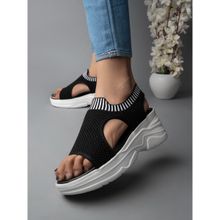 Shoetopia Lightweight Comfortable Daily Wear & Trendy Flatforms Black Sandals
