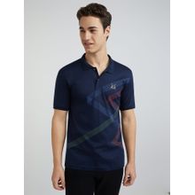 ColorPlus Tailored Fit Printed Navy Polo T-Shirt