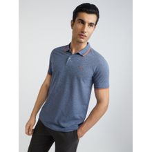 Park Avenue Blue Slim Fit Textured Polo T-Shirt