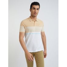 Park Avenue Slim Fit Stripe Fawn Cream Polo T Shirt