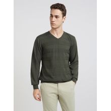 Park Avenue Regular Fit Stripes Dark Green Sweater