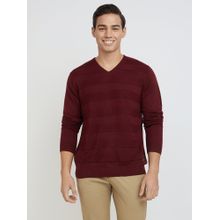 Park Avenue Regular Fit Stripes Dark Red Sweater