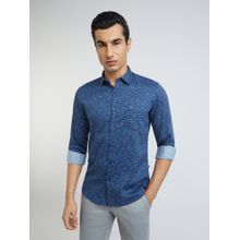 Parx Slim Fit Printed Dark Blue Casual Shirt