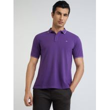 Raymond Contemporary Fit Solid Dark Violet Polo T-Shirt