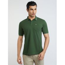 Raymond Slim Fit Solid Dark Green Polo T-Shirt