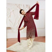 Vastramay Men Maroon Georgette Sequin Embroidered Dupatta