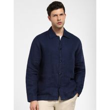 Selected Navy Blue Linen Full Sleeves Overshirt