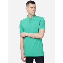 Greenfibre Men Mint Green Cotton Blend Slim Fit Solid Polo T Shirt