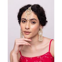 Indya Gold Multi Shaped Mirror Pearl Earring Maangtika Set (Set of 2)