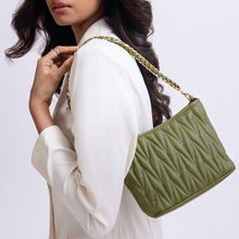 RSVP by Nykaa Fashion Women's Green Chevron Quilted Chainlink Handle Shoulder Bag