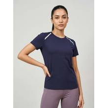 Fitkin Women Navy Blue Solid Training T-Shirt