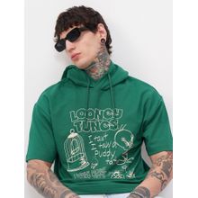 HIGHLANDER Warner Bros Looney Tunes Men Green Oversized Drop Shoulder Hoody T-shirt