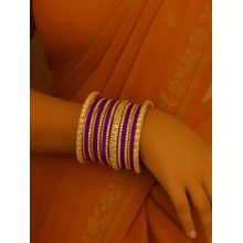 I Jewels Purple Gold Plated Traditional Velvet and Stone-Studded Bangles for Women