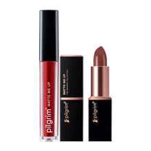 Pilgrim Lipstick Duo Matte Me Up Liquid Red Stiletto & Bullet Lipstick Mocha Bliss Transfer-Proof