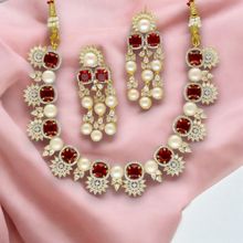 Sri Jagdamba Pearls Red Duchess Of The Realm Pearl Jewellery Set