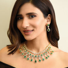 Fida Wedding Luxurious American Diamond and Green stone Layered Jewellery Set for Women