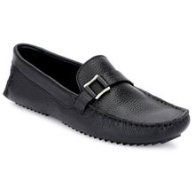 FACCE FELICI Men Black Ndm Leather Slip-on Casual Wear Moccasins
