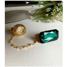 Priyaasi Gold-Toned & Green Stone-Studded Dual Finger Adjustable Ring