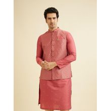 Manyavar Pink Art Silk Embroidered Beads and Stones Work Kurta & Pyjama with Jacket (Set of 3)