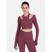 Wear Jukebox Women Maroon Textured Power Move Cutout T-shirt