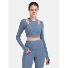 Wear Jukebox Women Blue Textured Power Move Cutout T-shirt