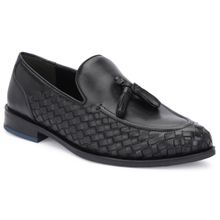 FACCE FELICI Men Black Argentinian Crust Leather Slip-on Loafers