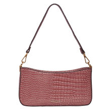 Accessorize London Women's Faux Leather Pink Croc Roxanne Baguette Shoulder Bag