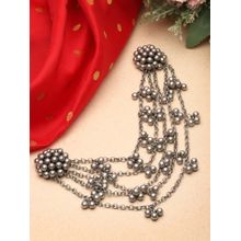 Moedbuille Handcrafted Ghungroo Studded Multi Layered Oxidised Silver Plated Bun Pin