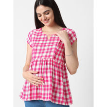 Mystere Paris Pink And White Checked Maternity Top