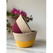 JASMEY HOMES Bloom & Colour Pop Cotton Tokri Set Yellow & Maroon Organiser