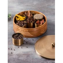 Nestroots Classic Acacia Wood Masala Box - Gold