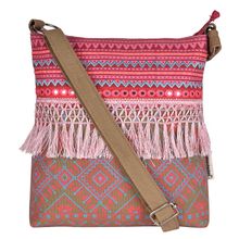 Pick Pocket Pink Embroidered Sling Bag With Tassels