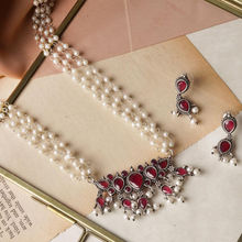 Teejh Binita Pink Stone Pearl Necklace Set For Women